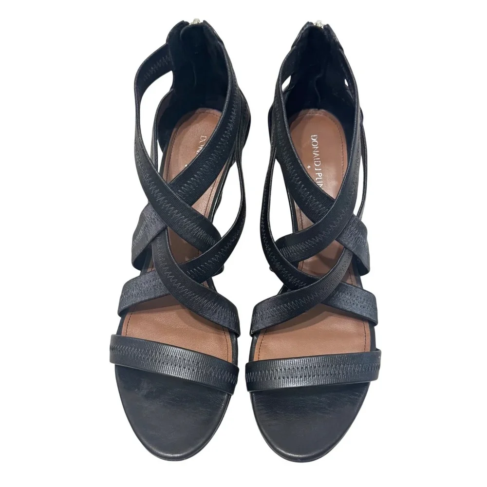 Donald J Pliner Jemi Wedge Sandals Womens 11M Black Leather Criss‎ Cross